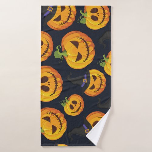 Halloween Pumpkin Vintage Witch Pattern Bath Towel