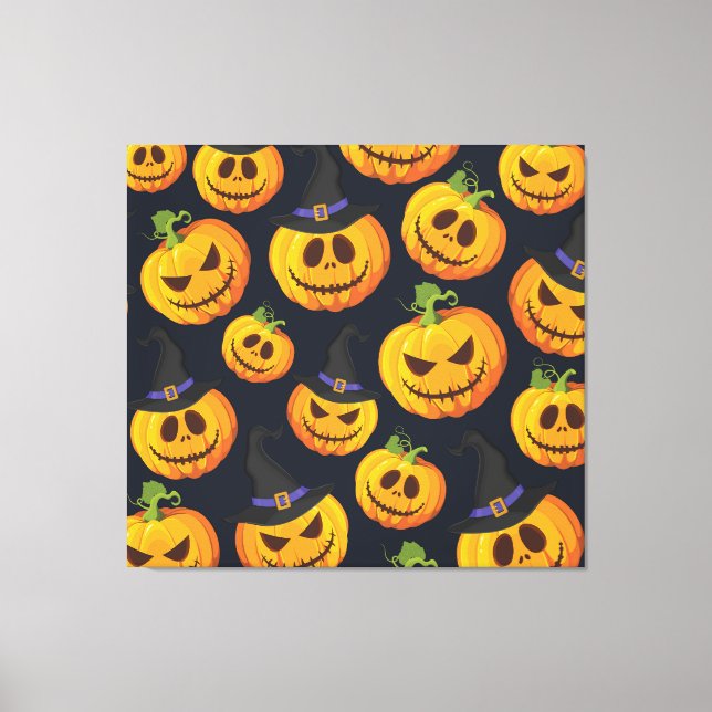 Halloween Pumpkin: Vintage Witch Pattern Canvas Print (Front)