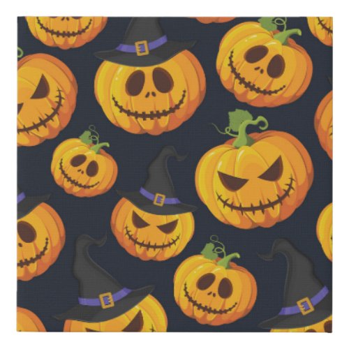 Halloween Pumpkin Vintage Witch Pattern Faux Canvas Print