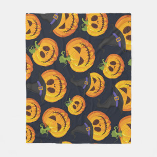 Halloween Pumpkin: Vintage Witch Pattern Fleece Blanket