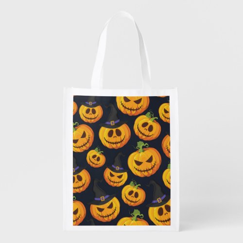 Halloween Pumpkin Vintage Witch Pattern Grocery Bag