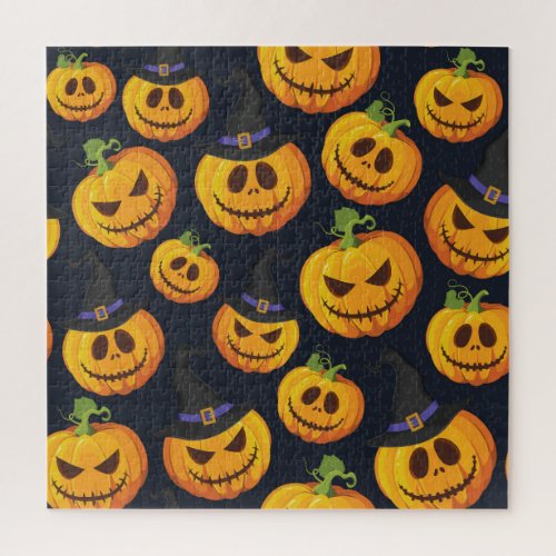 Halloween Pumpkin Vintage Witch Pattern Jigsaw Puzzle