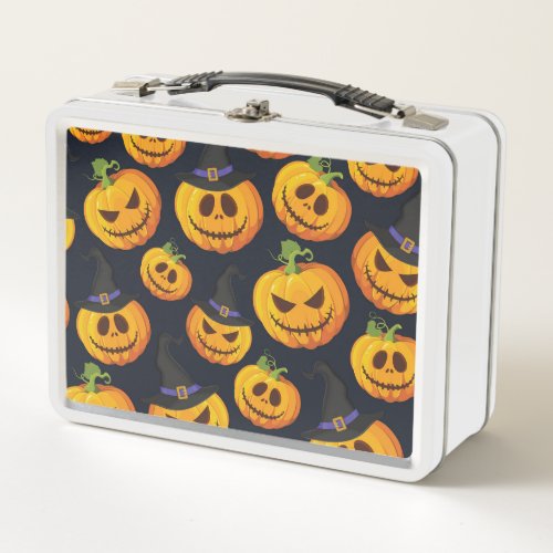 Halloween Pumpkin Vintage Witch Pattern Metal Lunch Box