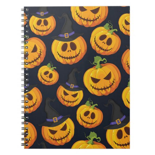 Halloween Pumpkin Vintage Witch Pattern Notebook