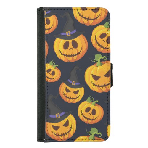 Halloween Pumpkin Vintage Witch Pattern Samsung Galaxy S5 Wallet Case
