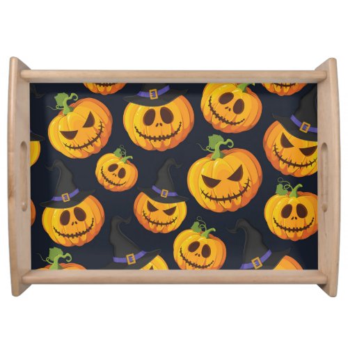 Halloween Pumpkin Vintage Witch Pattern Serving Tray