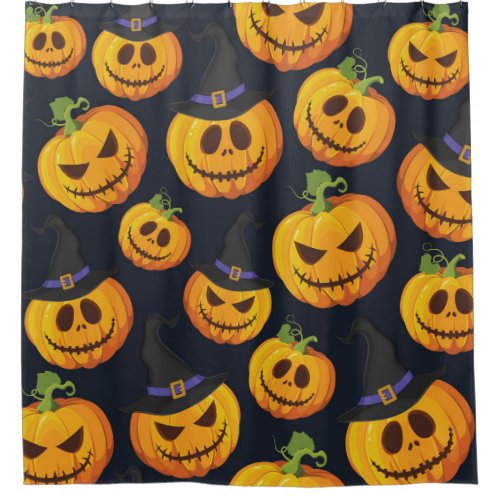 Halloween Pumpkin Vintage Witch Pattern Shower Curtain