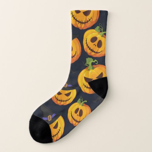 Halloween Pumpkin Vintage Witch Pattern Socks