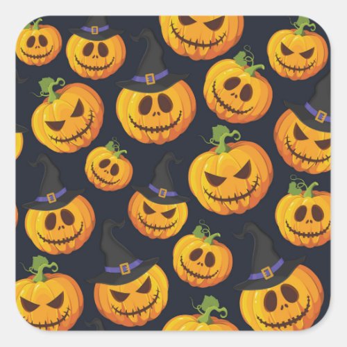 Halloween Pumpkin Vintage Witch Pattern Square Sticker