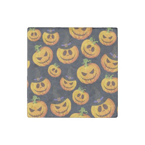Halloween Pumpkin Vintage Witch Pattern Stone Magnet