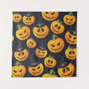 Halloween Pumpkin: Vintage Witch Pattern Tapestry