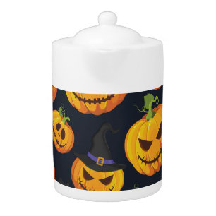 Halloween Pumpkin: Vintage Witch Pattern Teapot