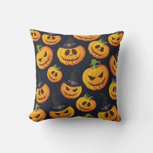 Halloween Pumpkin Vintage Witch Pattern Throw Pillow