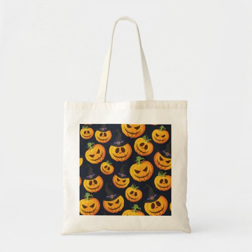 Halloween Pumpkin Vintage Witch Pattern Tote Bag