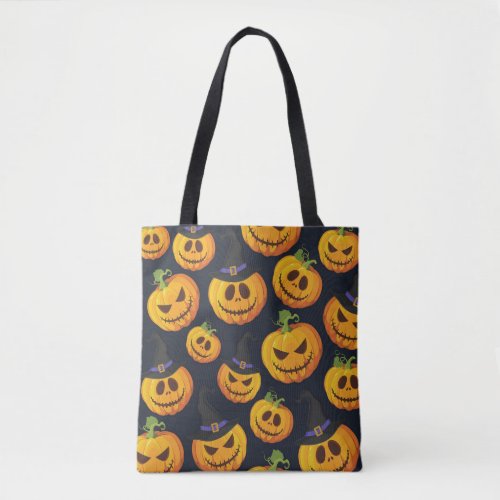 Halloween Pumpkin Vintage Witch Pattern Tote Bag