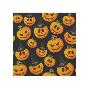 Halloween Pumpkin: Vintage Witch Pattern Wood Wall Art