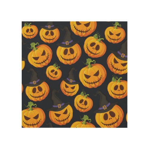 Halloween Pumpkin Vintage Witch Pattern Wood Wall Art