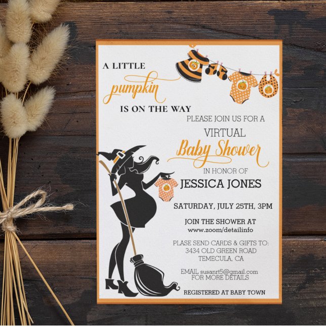 Halloween Pumpkin Virtual Witch Baby Shower Invitation (Creator Uploaded)
