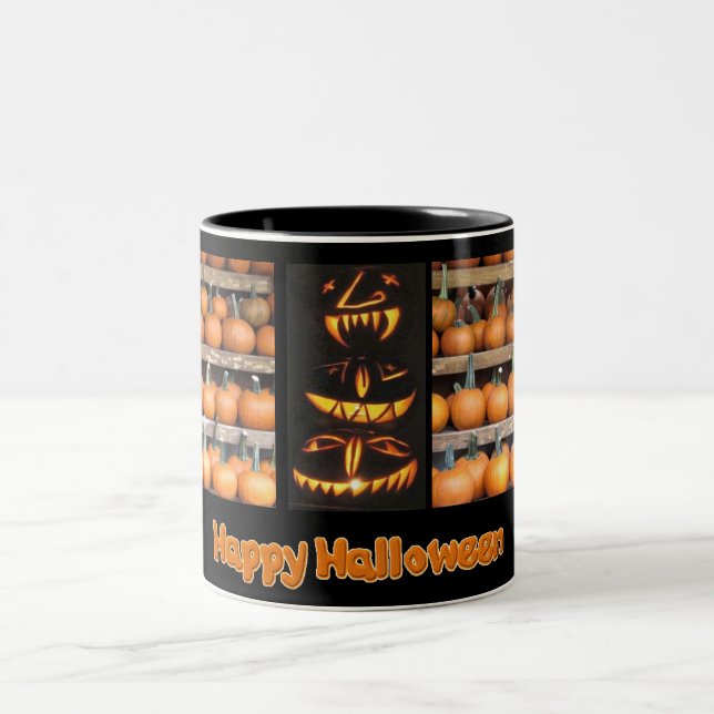 Halloween Pumpkin Wall Two-Tone Coffee Mug (Center)