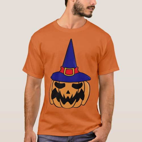 Halloween pumpkin wearing a witchs hat T_Shirt
