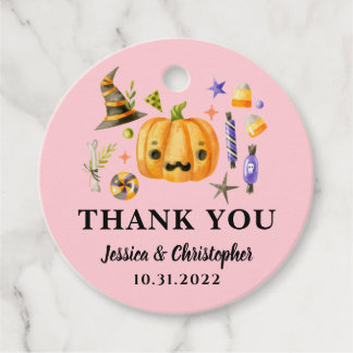 Halloween Pumpkin Wedding Pink Thank You Favor Tags