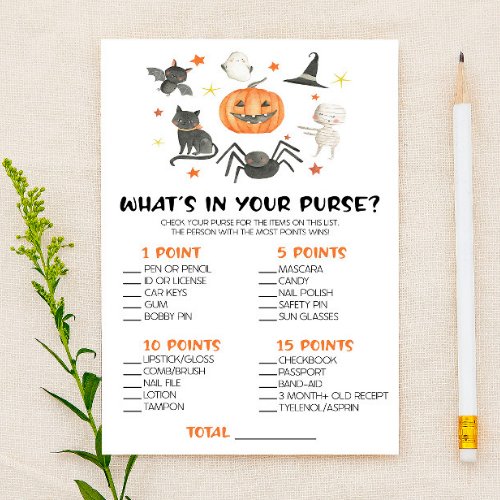 Halloween Pumpkin Whats In Purse Baby Shower Game Stationery