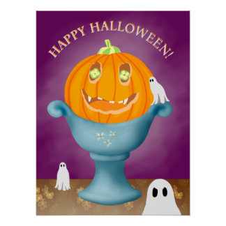 Halloween Pumpkin whimsical and spooky  Poster