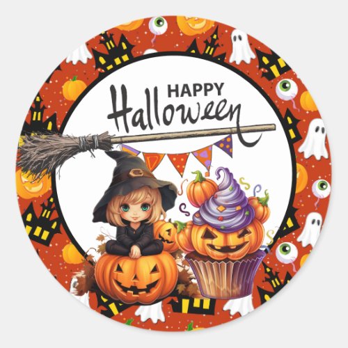 Halloween Pumpkin Witch  Classic Round Sticker