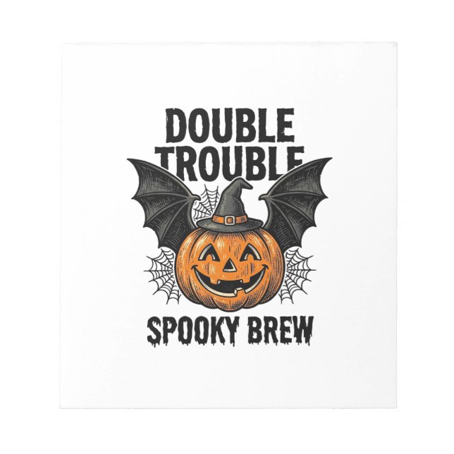 Halloween Pumpkin Witch Double Trouble Vintage Des Notepad (Front)