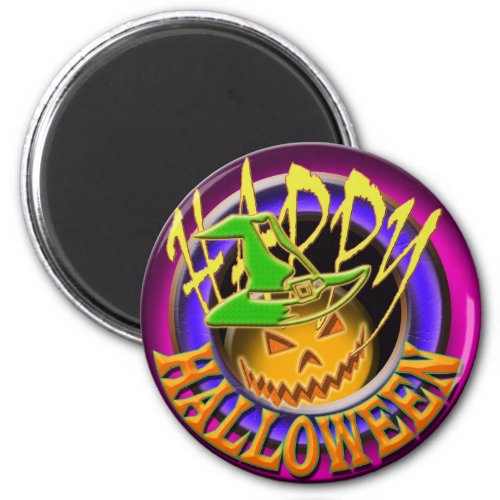 Halloween pumpkin witch face pink purple magnet