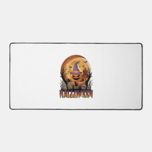 Halloween Pumpkin Witch Hat Black Cat Full Moon_1 Desk Mat