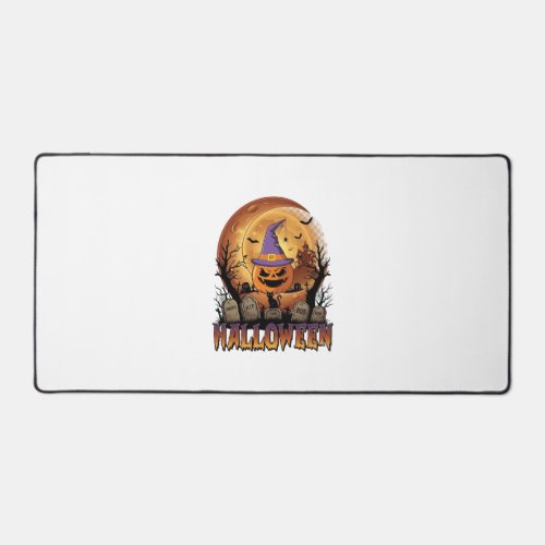 Halloween Pumpkin Witch Hat Black Cat Full Moon_1 Desk Mat