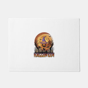 Halloween Pumpkin Witch Hat Black Cat Full Moon_1 Doormat