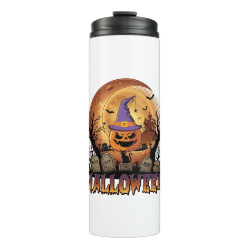 Halloween Pumpkin Witch Hat Black Cat Full Moon_1 Thermal Tumbler
