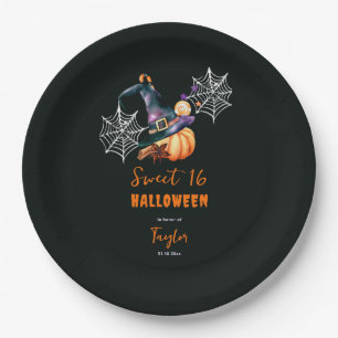 Halloween Pumpkin Witch Hat Ghosts Cute Sweet 16 Paper Plates