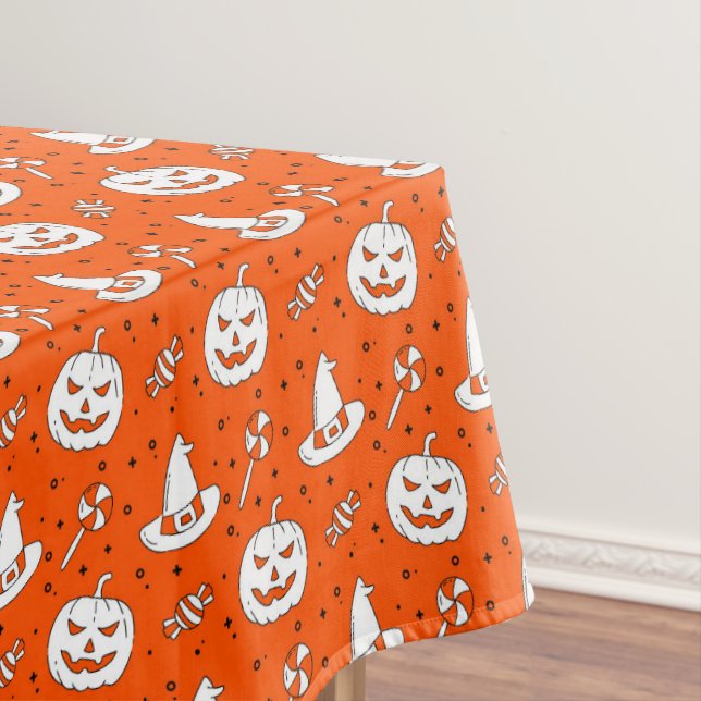 Halloween Pumpkin Witch Hat on Small Orange Tablecloth (In Situ)