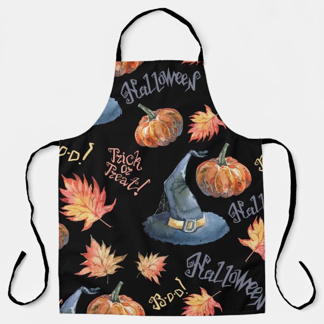 Halloween Pumpkin Witch Hat Pattern Apron (Front)