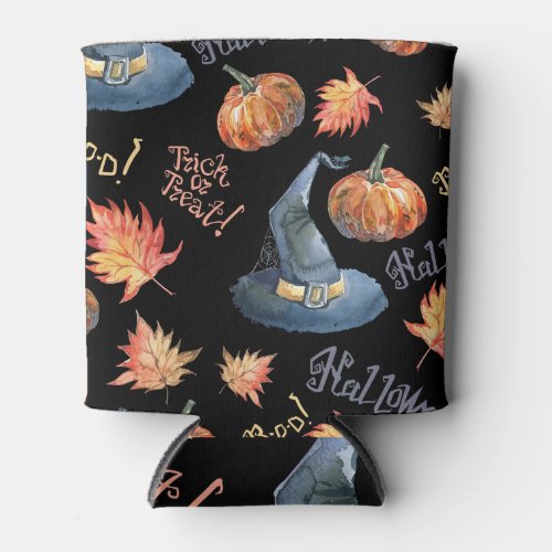 Halloween Pumpkin Witch Hat Pattern Can Cooler