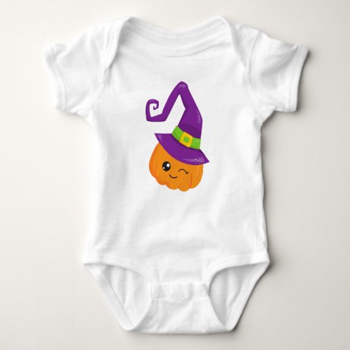 Halloween Pumpkin Witch Hat Trick Or Treat Baby Bodysuit