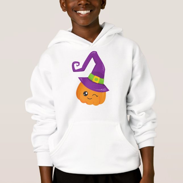 Halloween, Pumpkin, Witch Hat, Trick Or Treat Hoodie (Front)