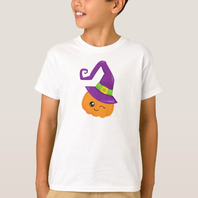 Halloween, Pumpkin, Witch Hat, Trick Or Treat T-Shirt (Front)