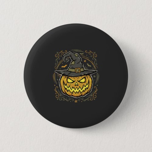 Halloween Pumpkin Witch Hat Vector Design Button