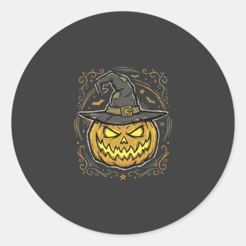 Halloween Pumpkin Witch Hat Vector Design Classic Round Sticker