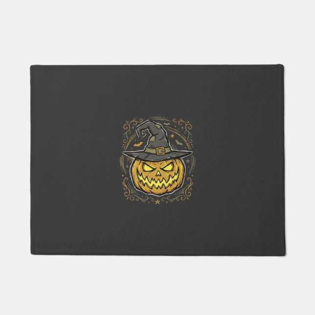 Halloween Pumpkin Witch Hat Vector Design Doormat (Front)