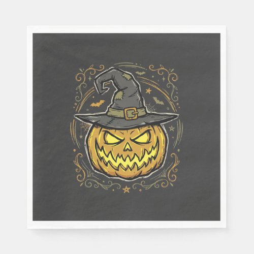 Halloween Pumpkin Witch Hat Vector Design Napkins