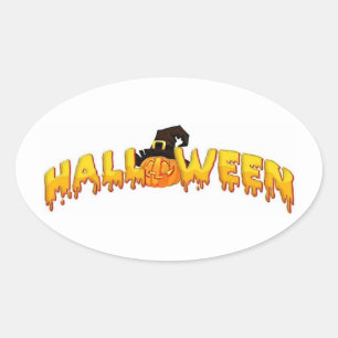Halloween pumpkin witch oval sticker
