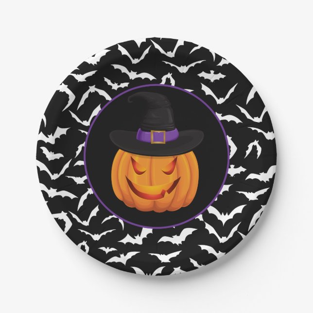 Halloween Pumpkin Witch Paper Plates (Front)