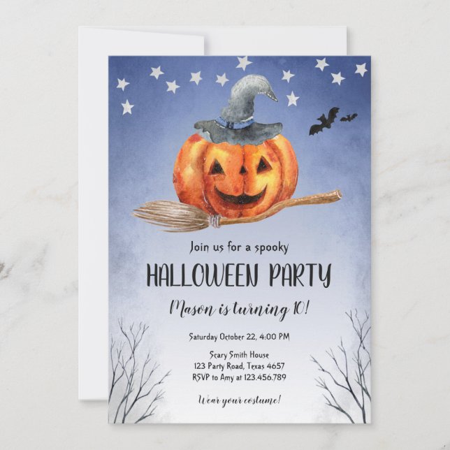 Halloween Pumpkin Witch Pumpkin Spooky Birthday Invitation (Front)