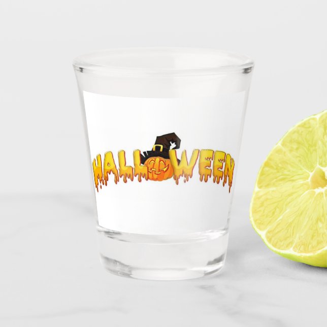 Halloween pumpkin witch shot glass (Front)