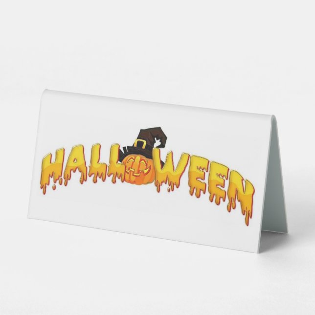 Halloween pumpkin witch table tent (Front)